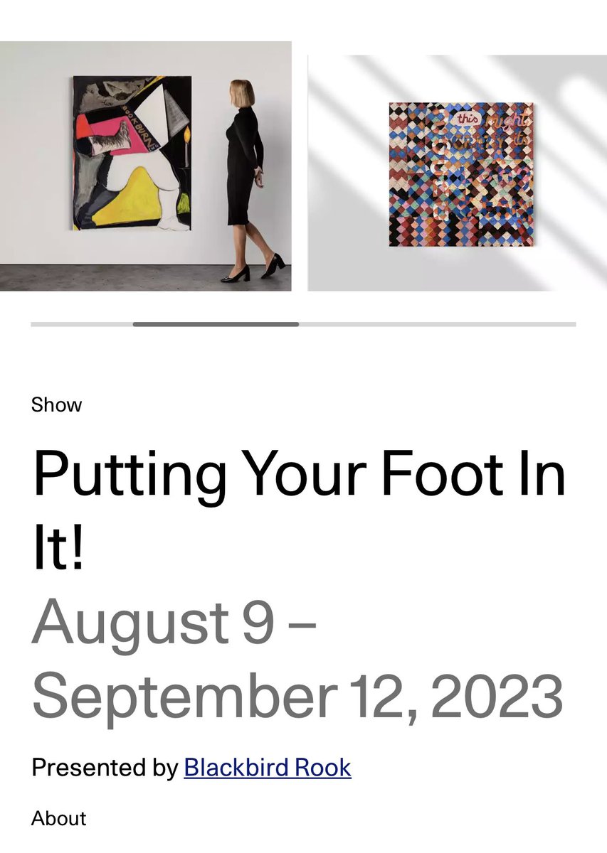 gregcorbeau's tweet photo. ‘Putting Your Foot in It!’
A Blackbird Rook exhibition curated by Samuel L. Herbert.

https://t.co/NZKgycecjP

#carolineachaintre #grantfoster #samuellherbert #paulhousley #andimagenheimer #jostmünster #anthonypiper #alexanderpollard #millythompson #suzywilley #renemagritte https://t.co/TY6L9rGCh6