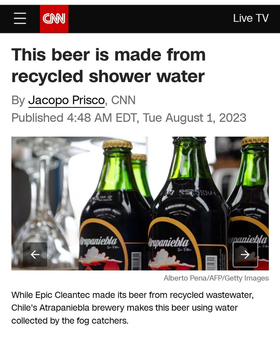 "Mientras Epic Cleantec fabrica su cerveza a partir de aguas residuales recicladas, la cervecería chilena Atrapaniebla elabora esta cerveza con agua recolectada por los atrapanieblas" Nuestro proyecto es una alternativa destacada al uso de nuevas fuentes de agua de calidad!!!