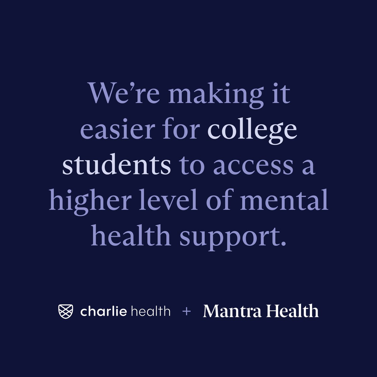 College can be an especially difficult time for young people when it comes to their mental health. 

Through Charlie Health’s partnership with <a href="/getmantrahealth/">Mantra Health</a>, students at risk for mental health crises can now access our virtual Intensive Outpatient Program through Mantra