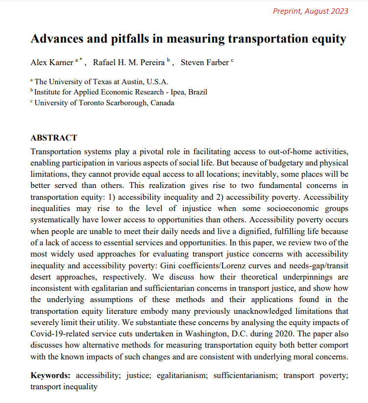 UrbanDemog's tweet photo. What methods are commonly used to measure transport inequality &amp; poverty? What are their limitations, and which alternative methods can help us advance transportation equity research &amp; policy? @AlexKarner @FarberSteven &amp; I have a new preprint on this. https://t.co/uAyUGaXADX🧵 https://t.co/wMu0ZqVCOK