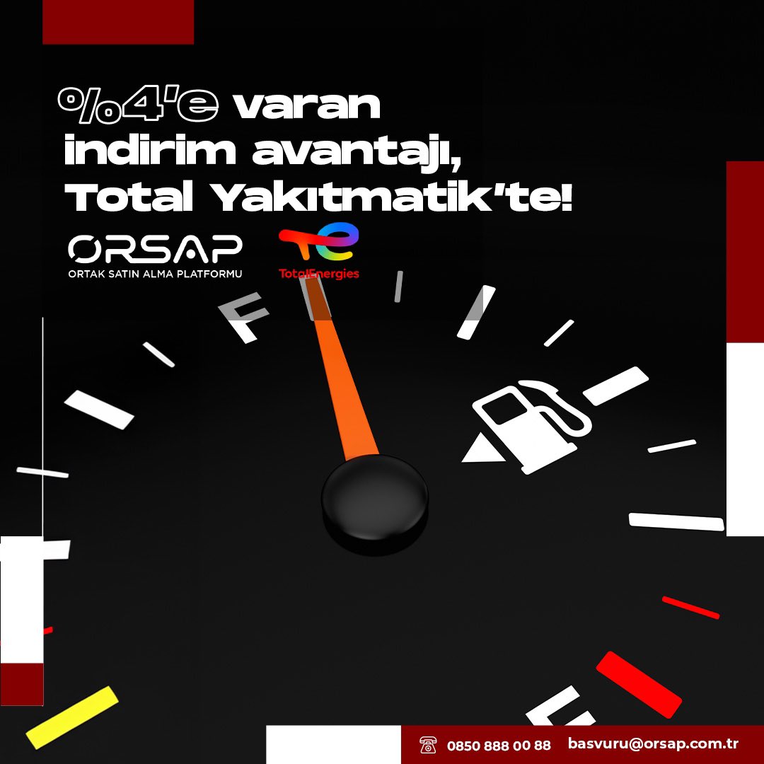 ORSAP’lılar, akaryakıtlarını %4’e varan indirimlerle almanın keyfini yaşıyor!   
📌 Başvuru formumuza ulaşmak için bio’daki linke tıklayabilirsiniz. 

#orsap
#ortaksatinalmaplatformu
#totalenergies