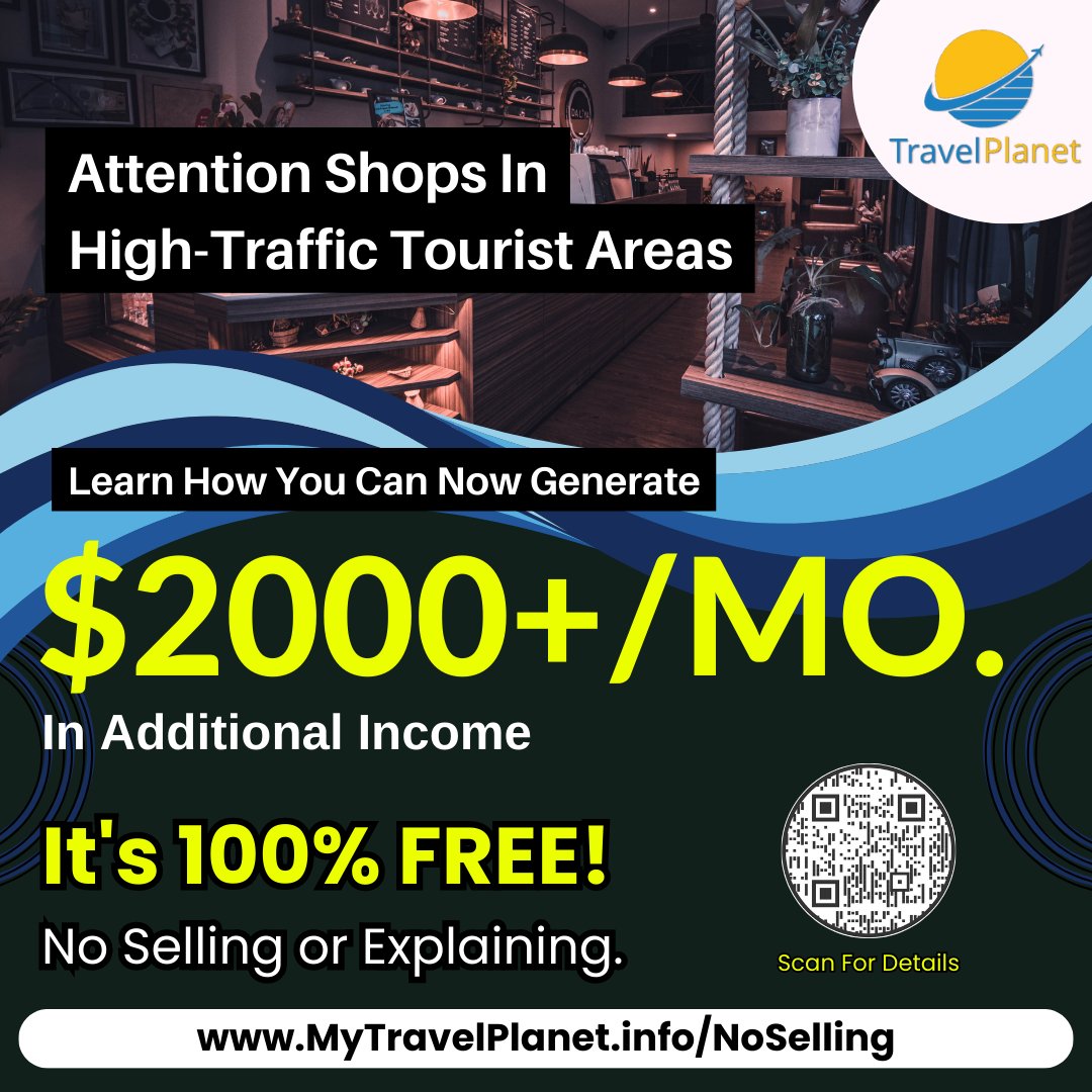 TPNSavings's tweet photo. Is your shop in a high-traffic tourist destination? If so, keep reading!

Here's how you can earn $2000+ per month in additional income, with zero selling required!

Simply scan the QR code or visit https://t.co/weRHo9vTtM for more info.

#Merchant #Merchants #business #profit https://t.co/N2R6vYbpYV