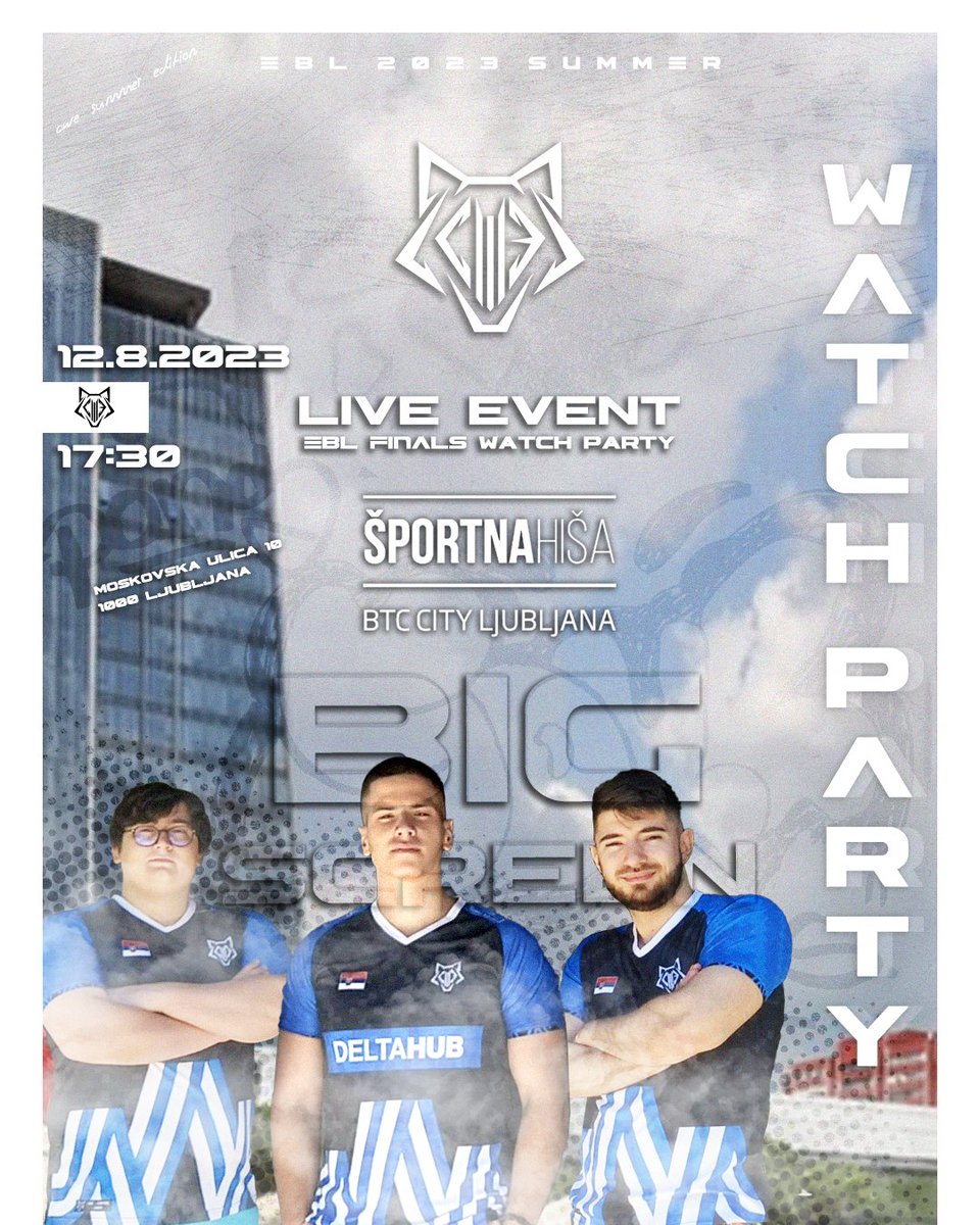 Oh wow, It's official! 🎉 The Esport Balkan League finals on 12.8.2023 are going to be absolutely insane! 
🎮🔥 Join us, Cyber Wolves Esports, as we go head 2 head with Diamant Esports in an EPIC online battle! But guess what? We're throwing a WATCH PARTY with ŠPORTNA HIŠA BTC
