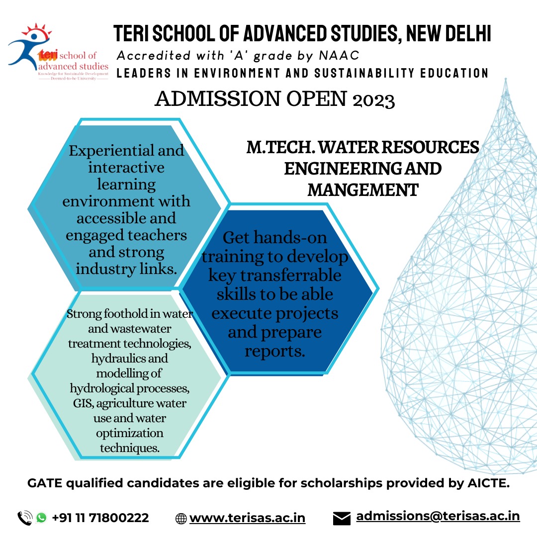 terischool's tweet image. 1/4
A shift to an interdisciplinary approach with a focus on technical, social, economic, environmental and governance dimensions to water management will be the key to addressing the water woes.
#AdmissionOpen2023 #Admission2023 #TERISASAdmissionsOpen #TERISAS #TERI #NewDelhi