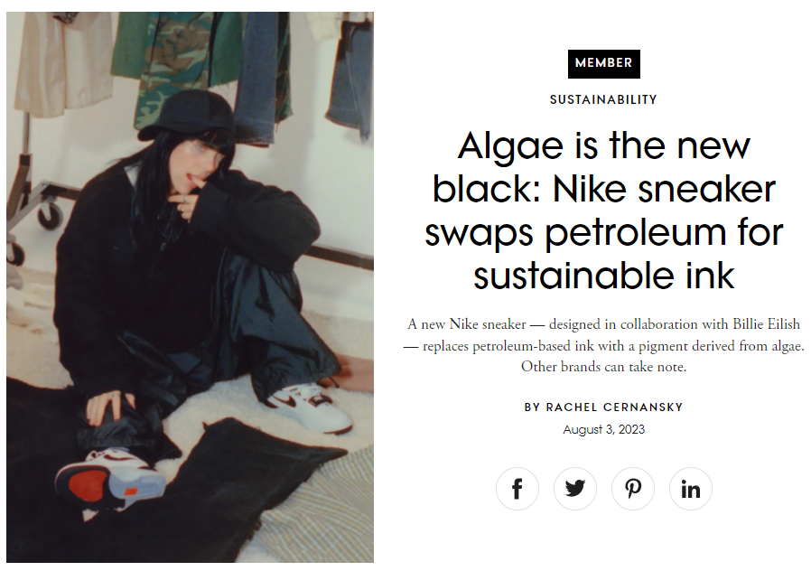 Peter_PJ_Green's tweet photo. This is a pretty badass collab. Billie Eilish, algae and Nike...  Take my money already. https://t.co/1BipDUQmrs