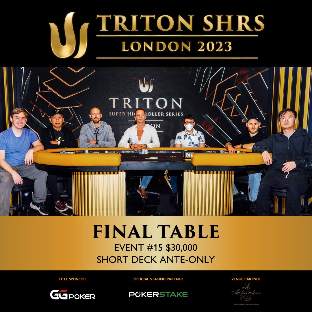 🔥 Short Deck Fever Alert! 🔥 The final showdown is here – it's Final Table time at Event #15 $30k Short Deck Ante-Only!

🇲🇾 Wai Kin Yong, 🇲🇾 <a href="/paulphuapoker/">Paul Phua Poker</a>, 🇺🇸 <a href="/Chris_D_Brewer/">Chris Brewer</a>, 🇫🇷 <a href="/HighStakesCap/">High Stakes Capital</a>, 🇨🇦 <a href="/SamGreenwoodRIO/">Sam Greenwood</a>, 🇺🇸 <a href="/ikepoker/">Isaac Haxton</a>, 🇬🇧 Stephen Chidwick

Get ready for flips, flops,