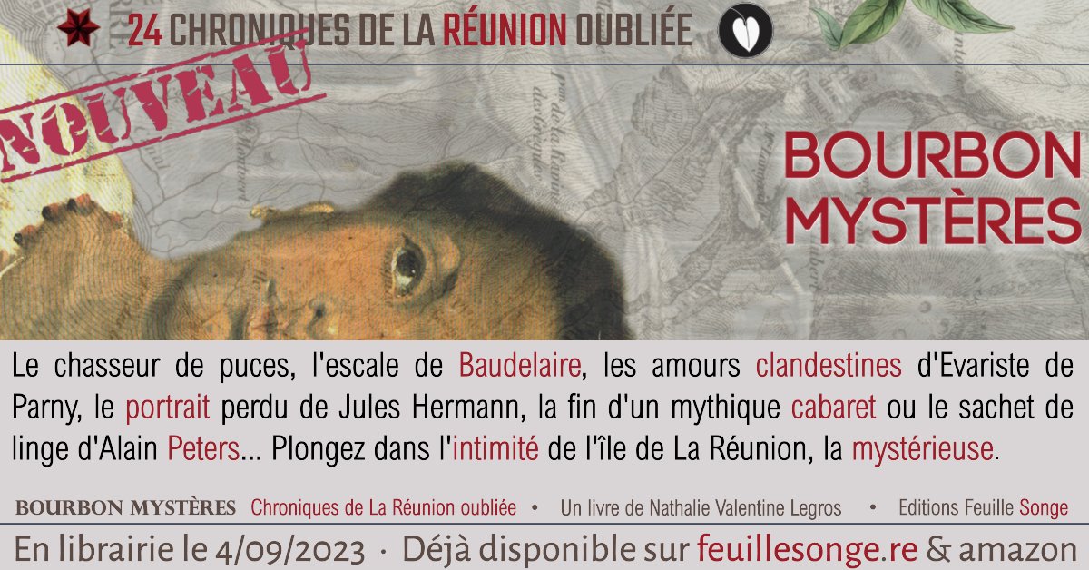 talievalentine's tweet photo. "Bourbon Mystères, Chroniques de La Réunion oubliée"
Mon nouveau livre chez "Feuille Songe" 😉
https://t.co/qwcvbzn6lK https://t.co/J7QULvWkNI