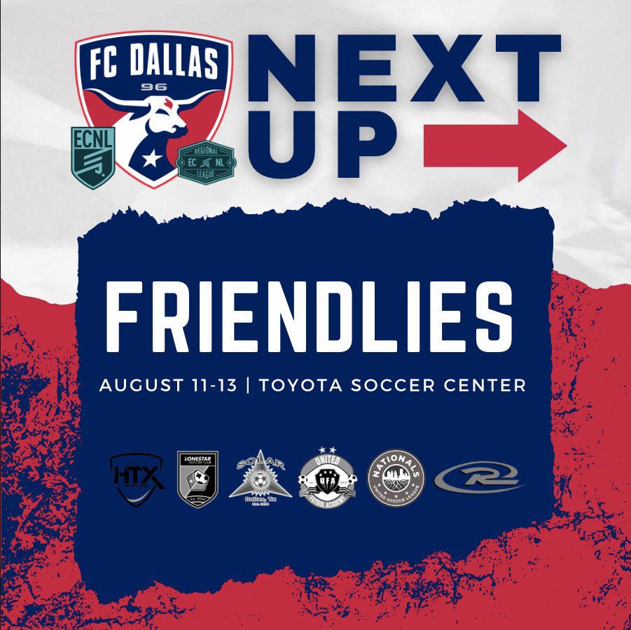 FCDGirlsECNL's tweet photo. Up Next ⏭️

We are excited to host a number of talented clubs from all over the country for friendly games this weekend at Toyota Soccer Center. Games kick off 830am this Friday ‼️

#DTID https://t.co/PUDXKZLQ2B