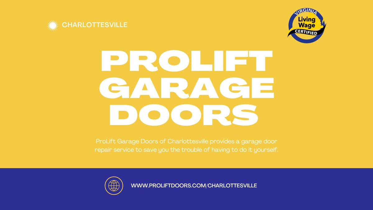Celebrating our Virginia Living Wage employers today and every day. ProLift Garage Doors of Charlottesville provides a garage door repair service to save you the trouble of having to do it yourself. #valivingwage #LivingWage #changageant