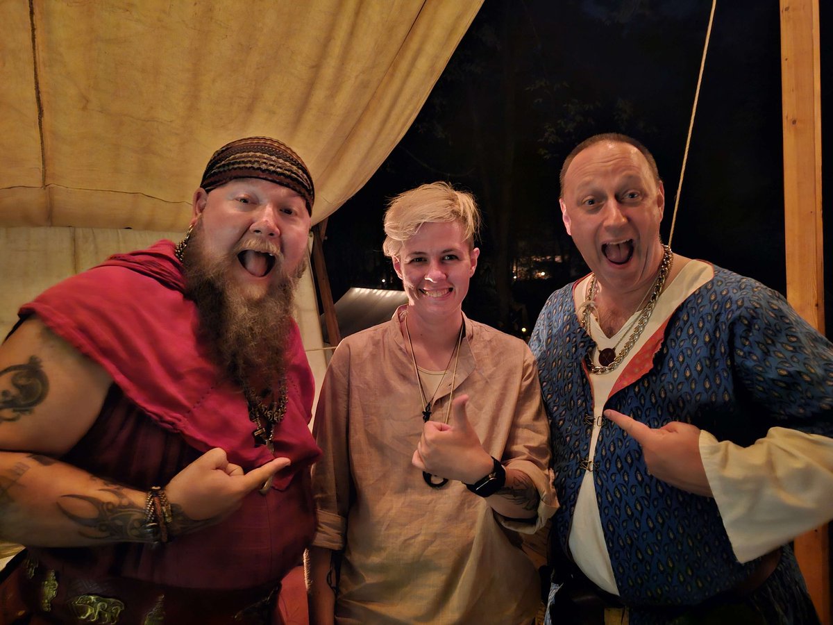 So we told y'all we were on break because some of the cast/hosts for Cast Guidance are out in the wilds enjoying some historical reenacting at Pennsic War. Here's proof.. @LochUnruly  @InSketched (our character artist)  and @RafftheMad. #dnd #ttrpg