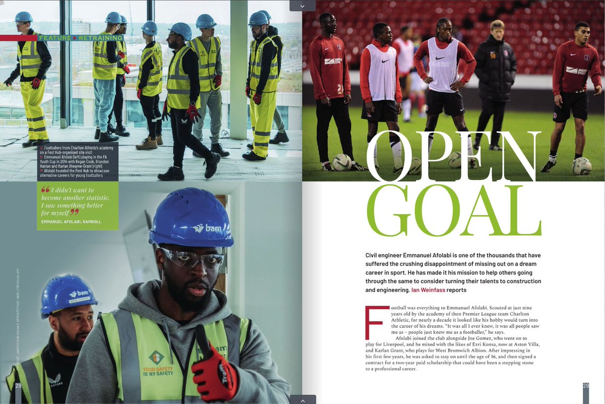 We are delighted to have featured on this months Construction News article discussing our founder Emmanuel Afolabi's journey till date and the work we do with within our footballing communities from supporting apprentices to students from disadvantaged communities! #STEM