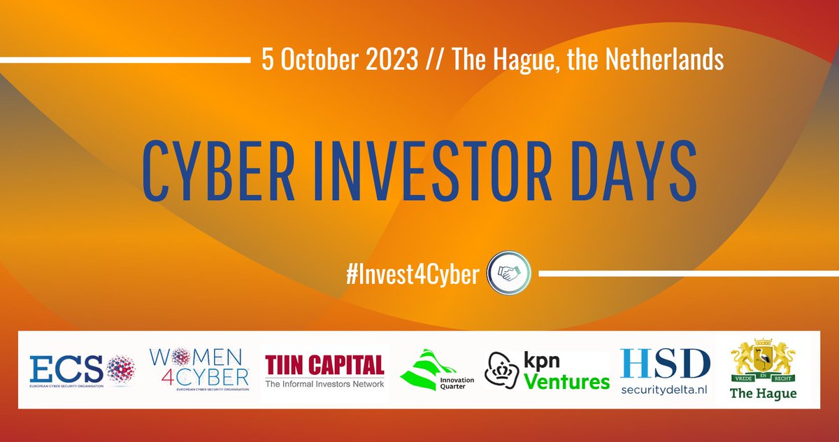 ECSO’s Cyber Investor Days are returning to the Netherlands! 💥 The next event of the matchmaking series will be organised on 5 October 2023 in the Hague. Register today to meet investors and start-ups from all across Europe! More info: bit.ly/3OP8REj