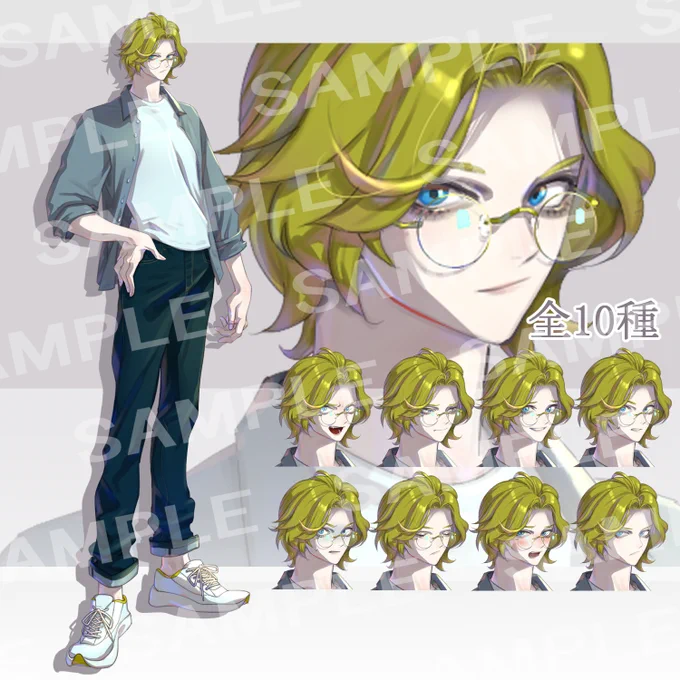 メガネをかけた金髪碧眼の現代風男性表情サンプルです～! 
