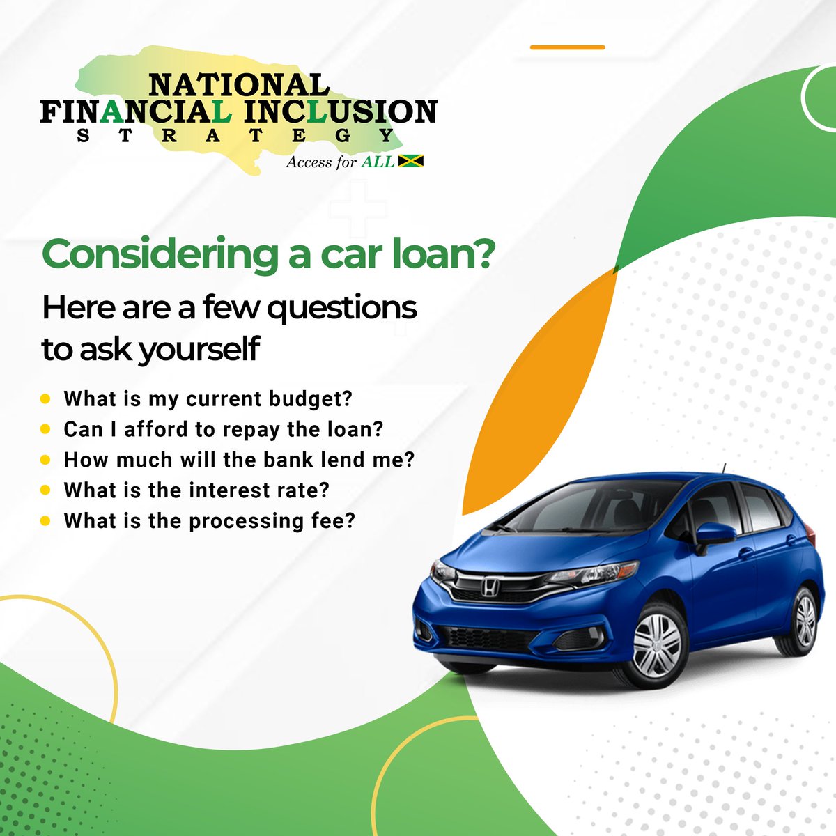 CentralBankJA's tweet photo. Thinking of Getting a Car Loan?
It's important to make informed decisions when purchasing a car!
Ask your banker for more details to help you navigate this process. #NFISexplained https://t.co/iuyuR7fTBV