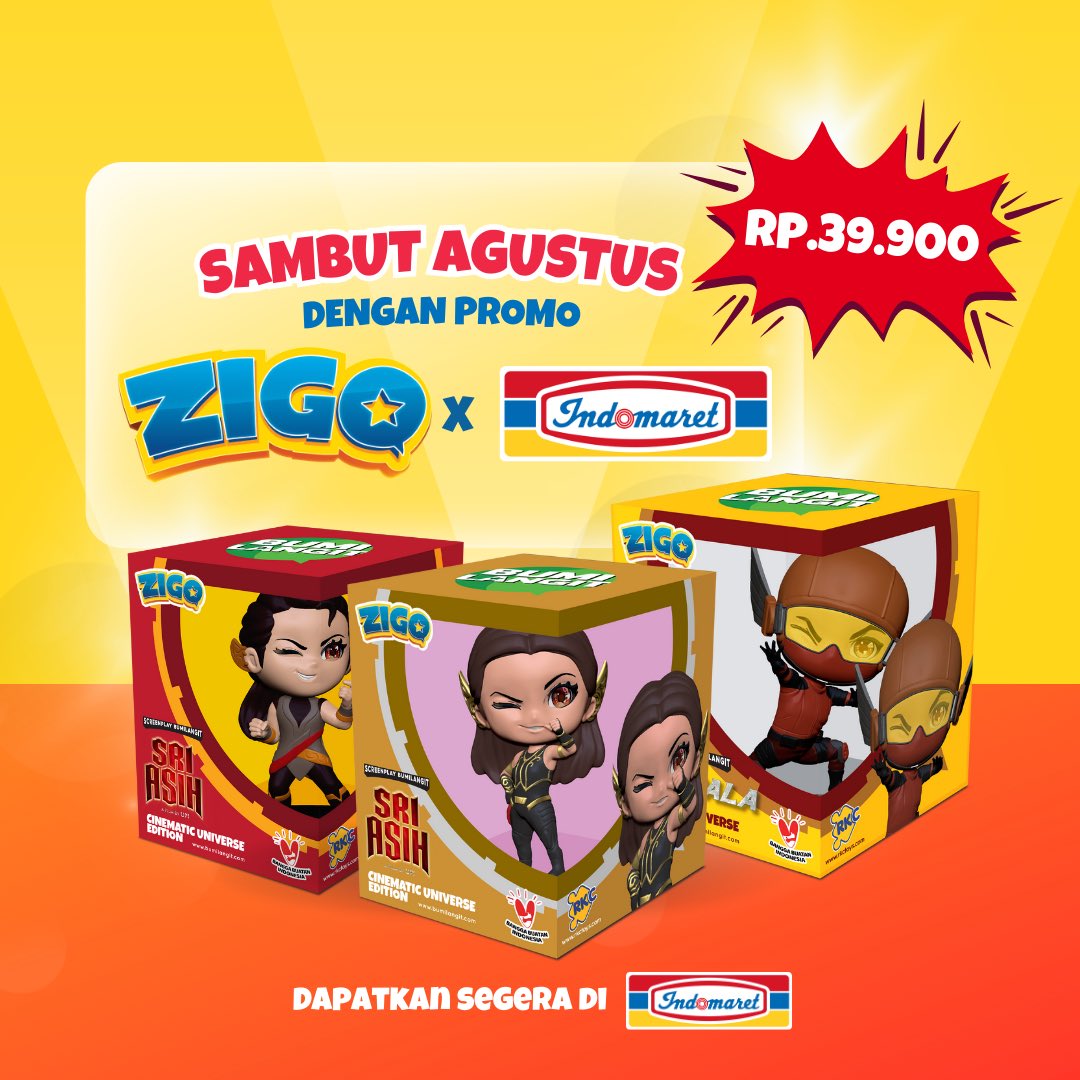 BumilangitID's tweet photo. SAMBUT AGUSTUS BERSAMA ZIGO X INDOMARET!
#SpesialPromo cuma untuk kamu, dapatkan harga spesial untuk koleksi #Zigo sebesar Rp.39.900 hanya di #Indomaret ๐ Kapan lagi dapat koleksi #Bumilangit yang keren dengan harga terbaik?
Yuk, serbu sekarang jugaa sebelum kehabisan! https://t.co/TmwDOyeOQ9