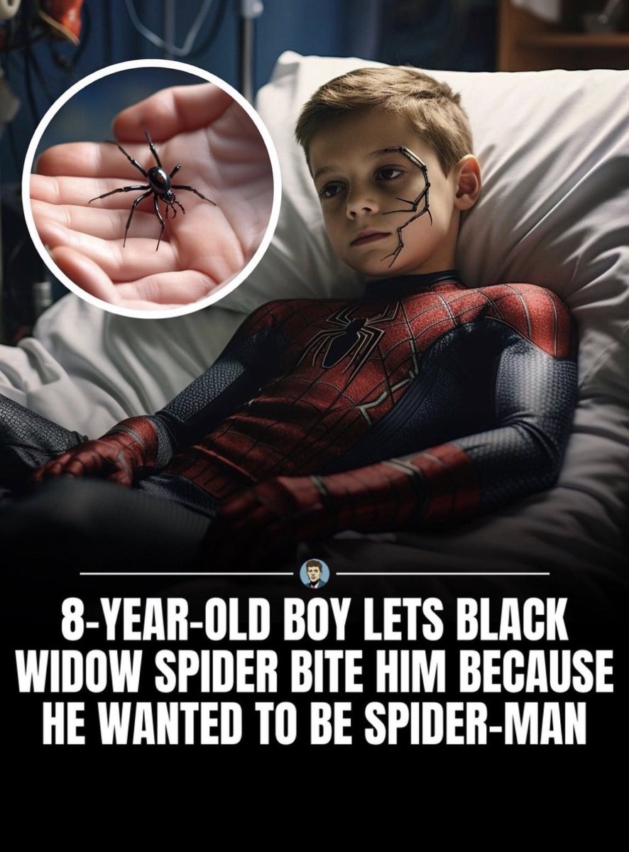 FactsNewsPosts's tweet image. An 8-year-old boy unknowingly placed himself in a very dangerous situation when he let a black widow spider bite him. The child hoped that the bite would turn him into #Spiderman 🕷️ 

Credits : Insta insidehistory