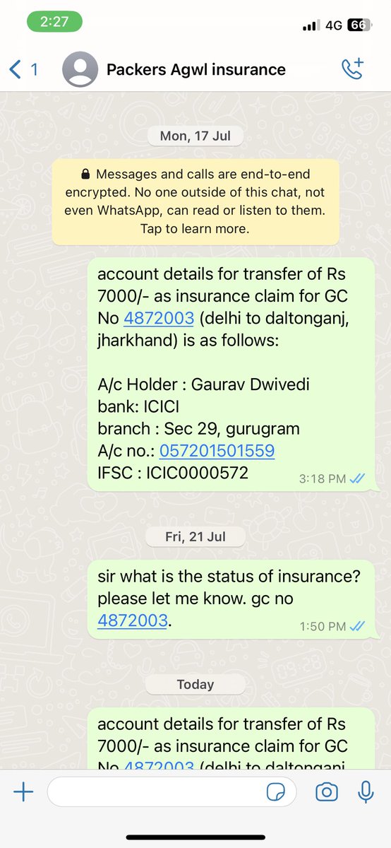gauravv_gd's tweet photo. @DRSAgarwal i am still waiting for insurance claim of my damages articles for gc no 4872003. i have e mailed for your offer of rs 7000/- and forward bank details on whatsapp on 17 july 2023. still claim not credited in my account.kindly resolve issue 9425294144. https://t.co/aXhtVBPJmh