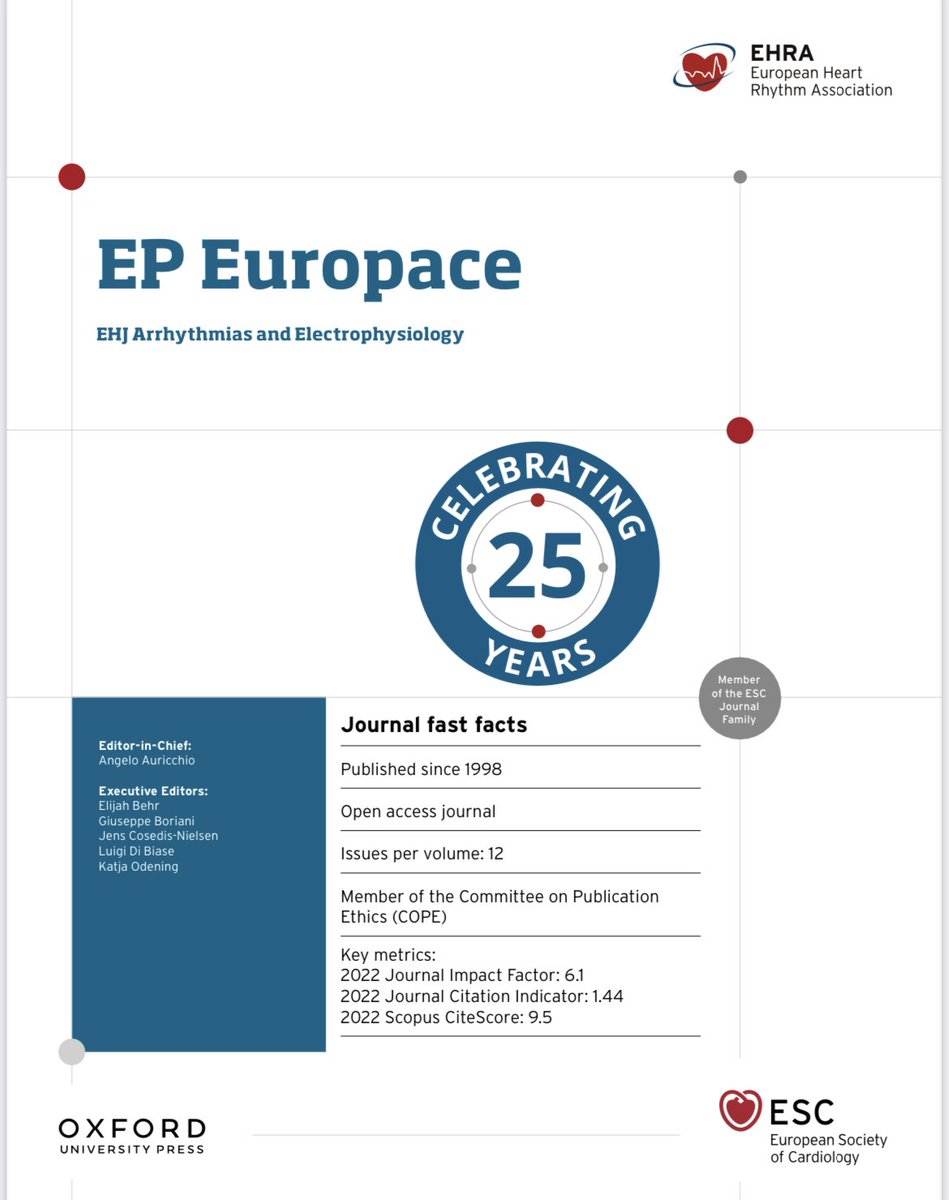 🌟🌟🌟 25 years of publication of #Europace 💥 Celebrate with us by reading the August issue and the outstanding state-of-the-art reviews @GiulioConte9 @Dominik_Linz @FraSantoroMD @AndyZhangMD @marcovitoloMD @EHRAPresident 👇🏻👇🏻👇🏻