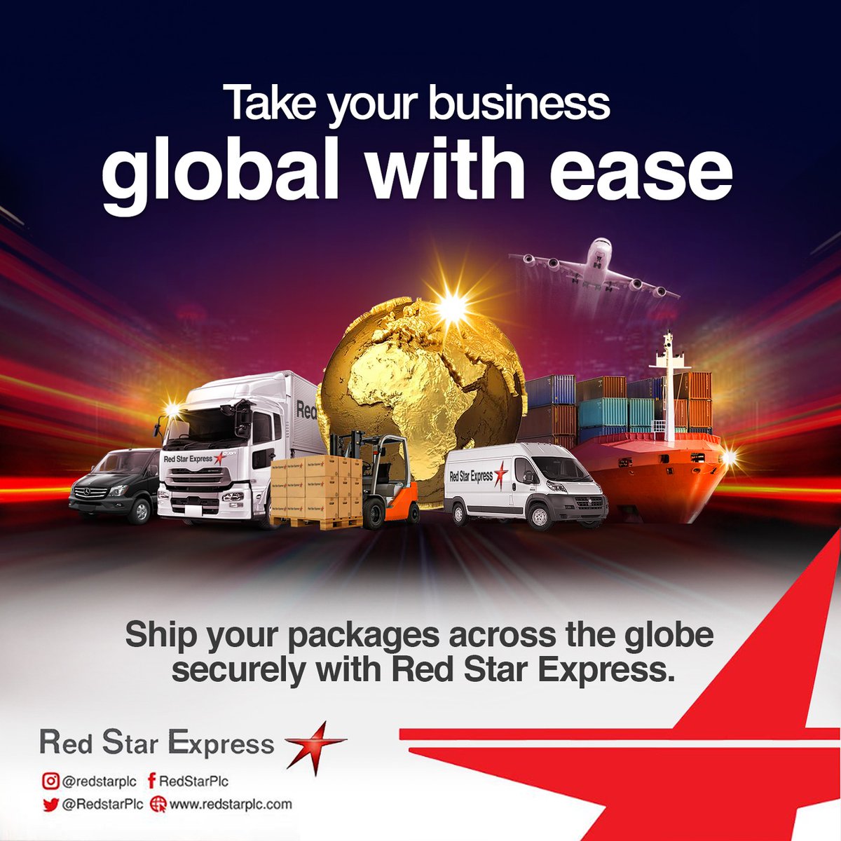 RedstarPlc's tweet photo. Seamless, secure, and global! Red Star Express makes international shipping a piece of cake. Ship securely and confidently to customers worldwide!

#deliveryserviceinlagos
#ecommerce
#courierservice https://t.co/TrZsJWaNJX
