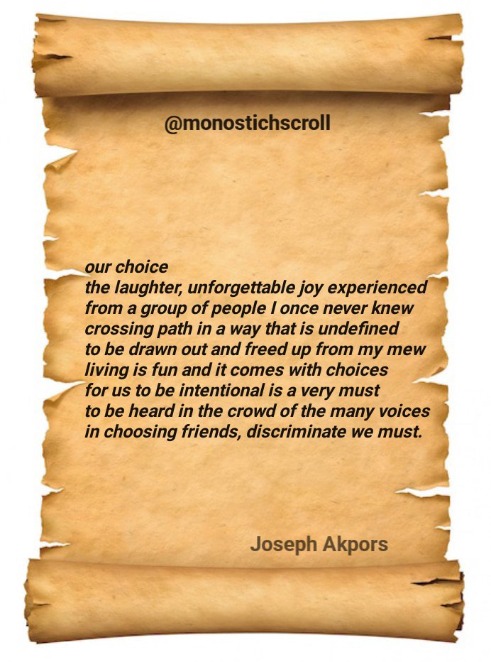 JosephAkpors's tweet photo. Grateful ☺️☺️
Thanks @monostichscroll  #monostichscroll #monostichpoetry #monostichcommunity #poetrycommunity #poetrylovers https://t.co/rtT5B3BZqQ