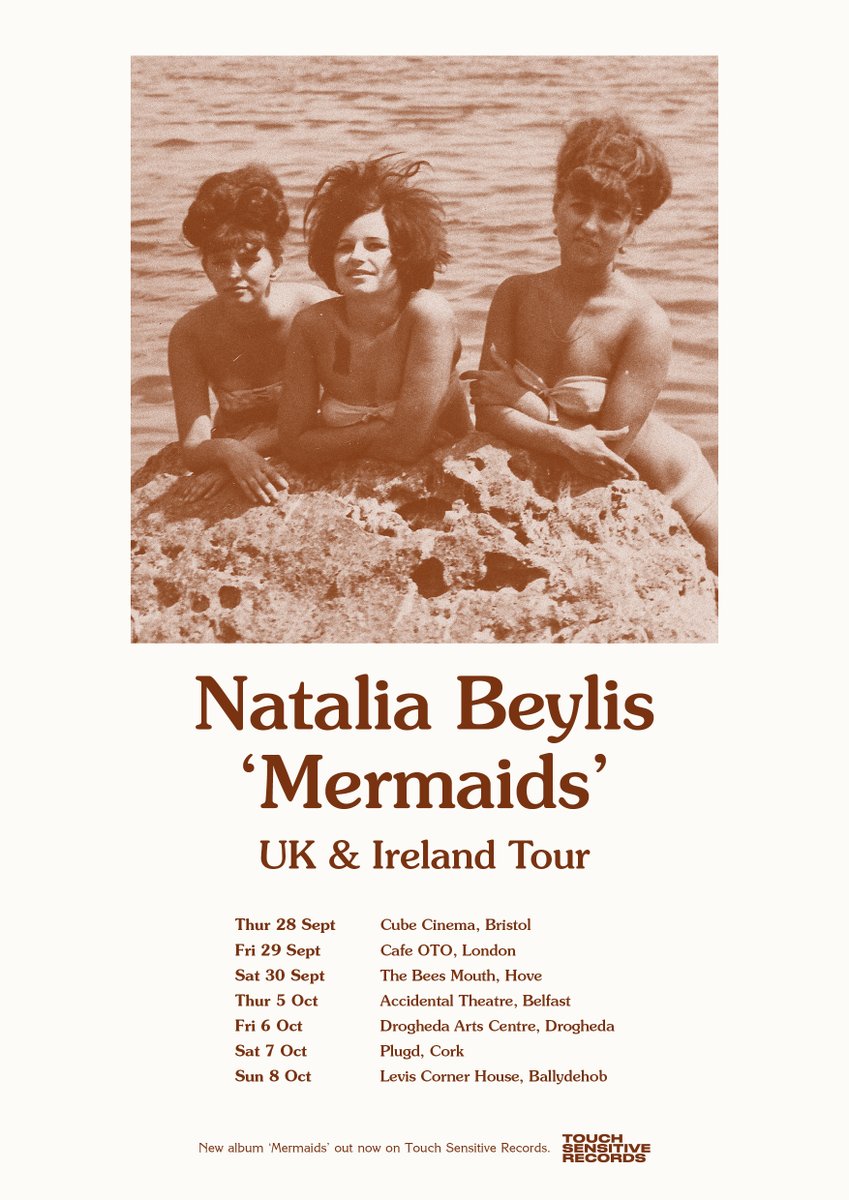 Natalia Beylis @SunkenHum UK/Ire tour kicks off late Sept 🧜‍♀️ Sophie Cooper @sofingusa supports on the English shows ✌️ New LP 'Mermaids' available to pre-order right now! Out on 1st Sept. In shops a week or two after. Or grab it at these gigs! touchsensitiverecords.bandcamp.com/album/mermaids