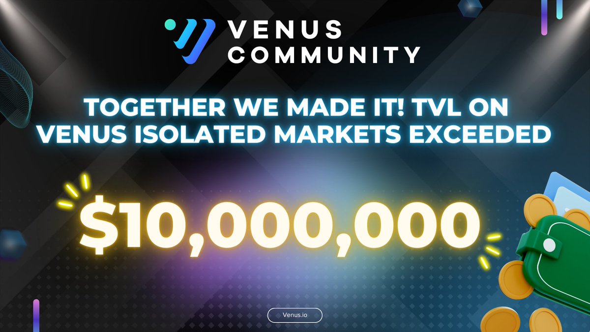 VenusStars_io's tweet photo. 🔥 Hey Venus Fam! Together with our partners we made it! TVL on Venus isolated markets exceeded $10,000,000! @AlpacaFinance @ankr @stader_bnb @Biswap_Dex @RealFlokiInu @Helio_Money @RACA_3 @pStakeFinance @trondao @BitTorrent @usddio @WinkLink_Oracle https://t.co/SQ99qgRUU1