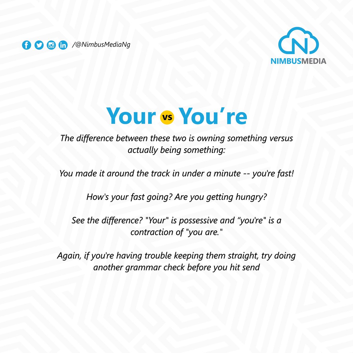 NimbusMediaNG's tweet photo. Well, let’s be real- we’ve all had our moments with these blunders, right?
…🙈🙈☺️
Tag that friend or colleague that’s the Picasso of blunders..Help a brother or sister out. 😂👀😜
#Nimbusmedia #work #workplacetips #workplacegrammar #propergrammar #mistakes #informative https://t.co/U27YRibuRh