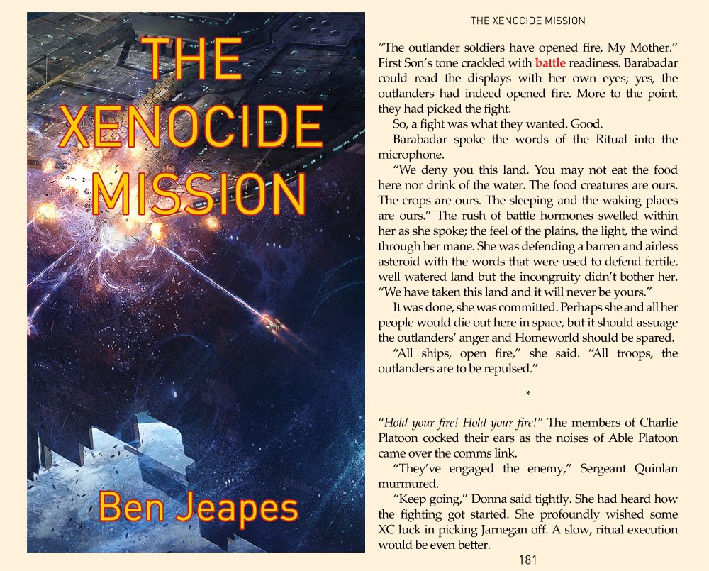 benjeapes's tweet photo. It's Book Quote Wednesday and the word is BATTLE. The moment everyone has been waiting for: humans and Xenocides engage. #bookqw #spaceopera #yasf https://t.co/agt0RYuJg5 https://t.co/MELZELs53T