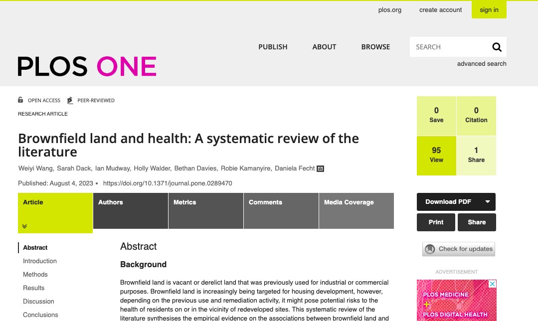 This is out! A systematic review on Brownfield Land and Health from our team! 👏👏
journals.plos.org/plosone/articl…
@daniela_fecht