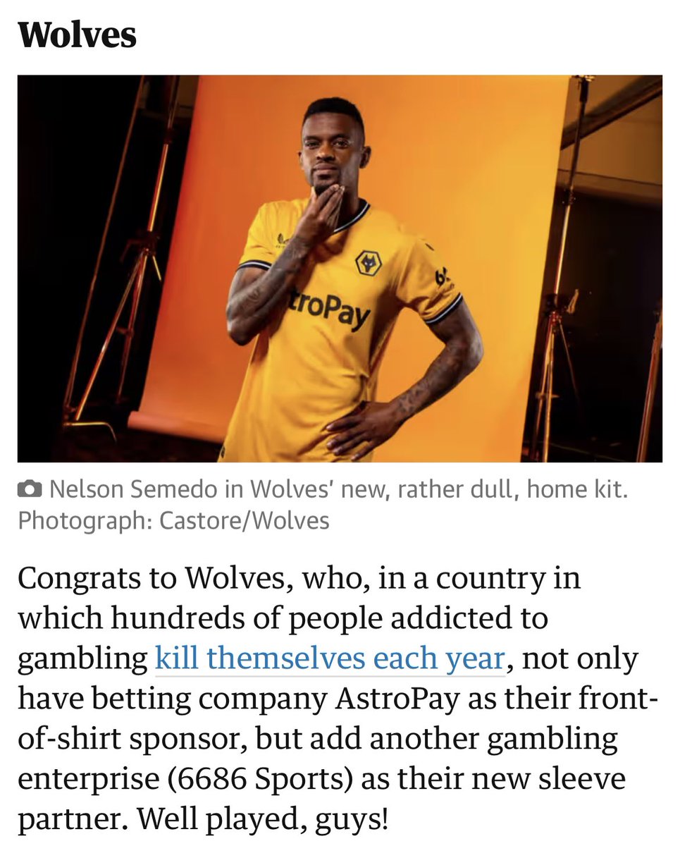 L4kepond's tweet photo. Critical Support for the guardian absolutely going in on the betting sponsorship in the premier league https://t.co/xcYL9BzOEm