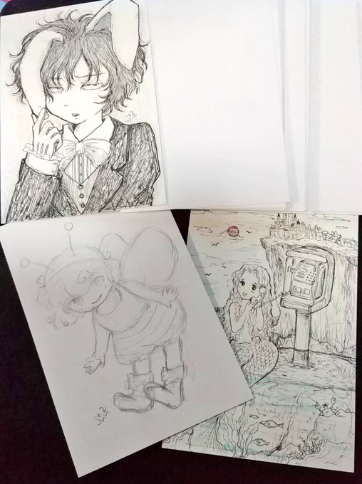 ポストカード展までにアナログイラスト描こう💨💨💨 めざせ50✨