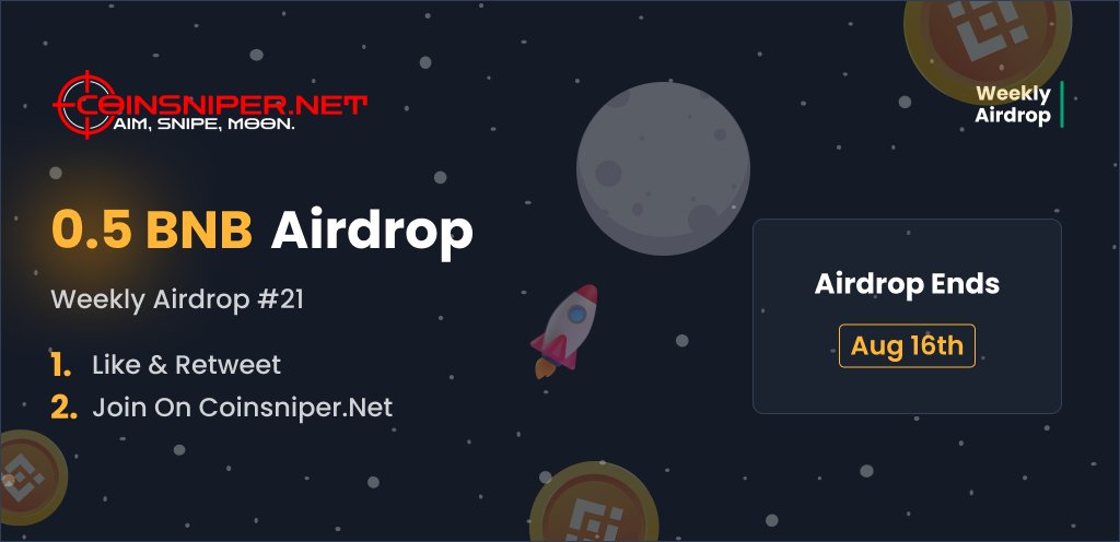 coinsniper_net's tweet photo. Weekly Airdrop #21: BNB! 🎁         

This week, we're giving away 0.5 $BNB!          

To enter:   
1⃣Like &amp; Retweet this tweet 
2⃣Go to https://t.co/cQRJAAoFUx and join the Airdrop       

Good luck! #airdrop #giveaway #coinsniper #BSC #AirdropCrypto #BUSD #GiveawayAlert #BNB https://t.co/WvK5caFPdY