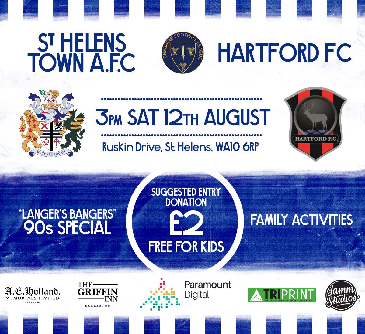 🔵⚪️UP NEXT AT HOME🔵⚪️
🗓️Sat 12th Aug
📍Ruskin Sports Village 
⏱️3PM
🤝 @HartfordFCStags 
🏆<a href="/CheshireFL/">Cheshire Football League ⚽️</a> 
🎟️FREE (Donations welcome)
Inclusive, welcoming, affordable entertainment. Join the Town community, your Town your team💙
@paramountdigital @aehollandmemorials <a href="/thegriffininn/">The Griffin Inn</a>