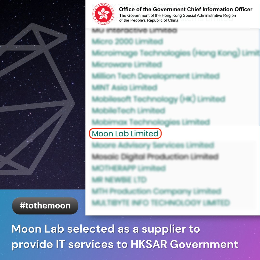 themoonlab_co's tweet photo. 🚀Exciting news! #MoonLab has been selected as an interested vendor by the OGCIO. Honored to bring our cutting-edge IT services to the #HKSARGovernment. Here’s to pushing boundaries and shaping the future of technology! 🎉
#GovernmentPartnership #FutureTech #TechPioneers #GovTech https://t.co/hU8KbdoN8X