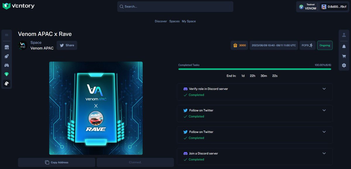 networkhbk's tweet photo. Venom ağının metaverse oyunu @ravegamenft ve @VenomAPAC ortaklık duyurdu ve @Ventory_gg üzerinden ücretsiz NFT veriyorlar. 

Ücretsiz mint edebilirsiniz. Basit sosyal medya görevleri var. Toplam ödül 3000 tane ilk gelen ilk alır şeklinde. Geç kalmadan almanızı tavsiye ederim ileride iş yapacaktır. 

🔗Bağlantıya tıklayıp ödülünüzü alabilirsiniz. 
https://t.co/lM1fAW3kx4