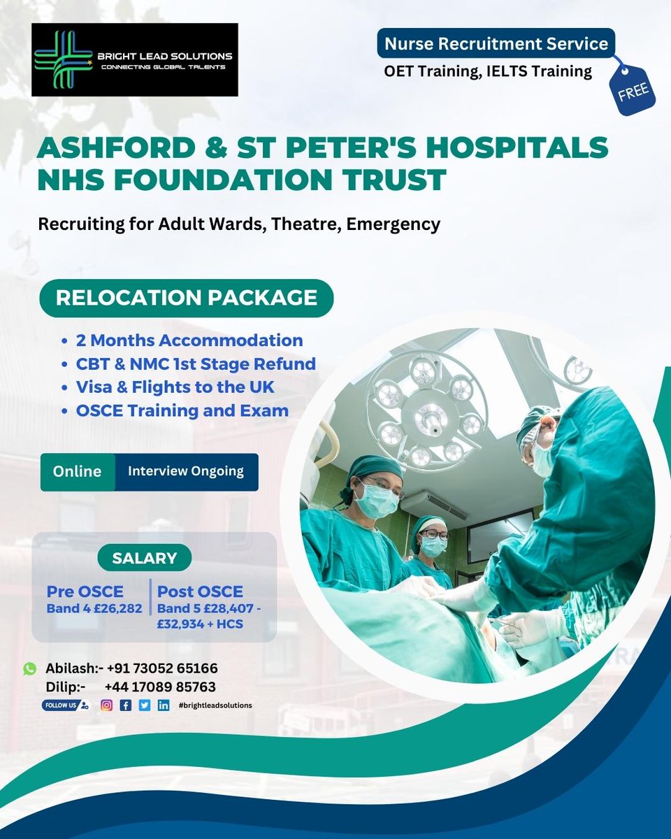 Brightleadsolut's tweet photo. 💼Recruiting #Nurses For Ashford &amp; St Peter's Hospitals NHS Foundation Trust💼

Salary package range:- £26,282 - £32,934 

𝕮𝖚𝖘𝖙𝖔𝖒𝖊𝖗 𝖆𝖇𝖔𝖚𝖙 𝖔𝖚𝖗 𝖘𝖊𝖗𝖛𝖎𝖈𝖊:- https://t.co/l0gmmLpJy5

For more information, please comment

#midwifes #nhsjob #BLS https://t.co/neyjvDfox9