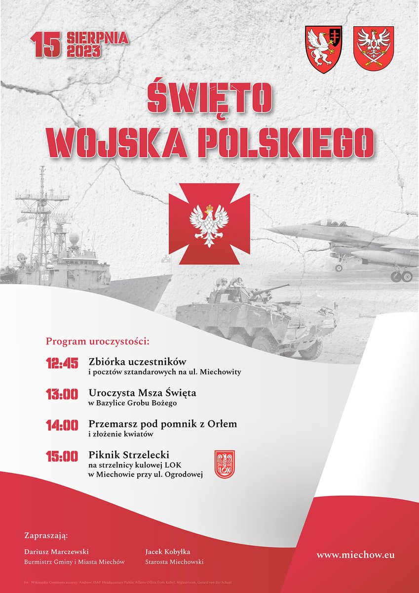 Zapraszamy na tegoroczne Obchody Święta Wojska Polskiego w dniu 15 sierpnia w #Miechów.

Więcej informacji
      🔻🔻🔻
tiny.pl/c9833

#ŚwietoWojskaPolskiego