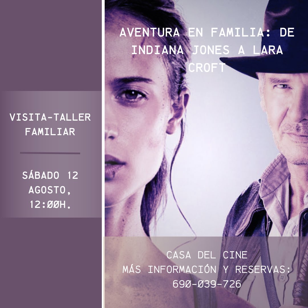 _artmuse's tweet photo. 🗣SÁBADO 12 agosto,12:00h. en Casa del Cine👉🏻Aventura en familia:de Indiana Jones a Lara Croft 
__
Apúntate a disfrutar deun recorrido muy especial porla exposición de IndianaJones descubriendo nuevas historias y desarrollando tu creatividad inspirándote en nuestros protagonistas https://t.co/1jsDiUzKlD