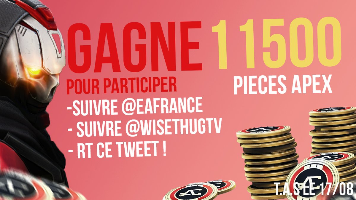 WisethugTV's tweet photo. 🏆 #Concours 🏆
 Pour fêter l'arrivée de la Saison 18 d'Apex on vous fait gagner 11500 Pièces Apex  avec @EAFrance sur Xbox / PC  / PS ! 

Pour participer :
- Follow @EAFrance 
- Follow @WisethugTV 
- RT ce Tweet

#CollaborationCommerciale

T.A.S le 17/08 ! https://t.co/XlsQOU55aG