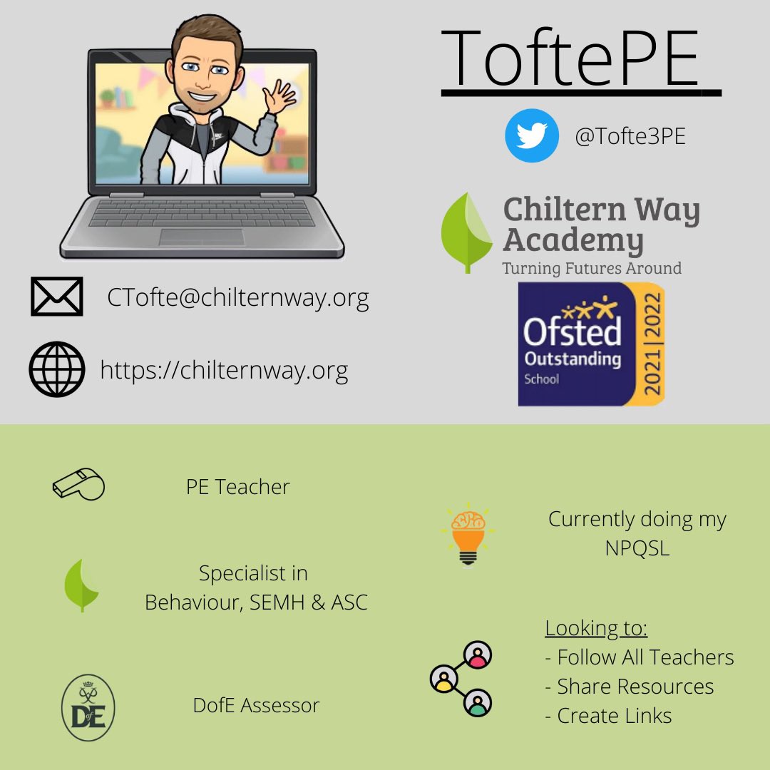 Tofte3PE's tweet photo. @DeputyGrocott Hey #FFBWednesday ππΌβοΈ
I am looking to follow all types of teachers for cross curricula links and create connections with others to develop my #SEND teaching experience.
Helping our students to thrive.
Some information about me below
πππ»
#EduTwitter #EduPE #PEConnected https://t.co/l2sERuxX8L