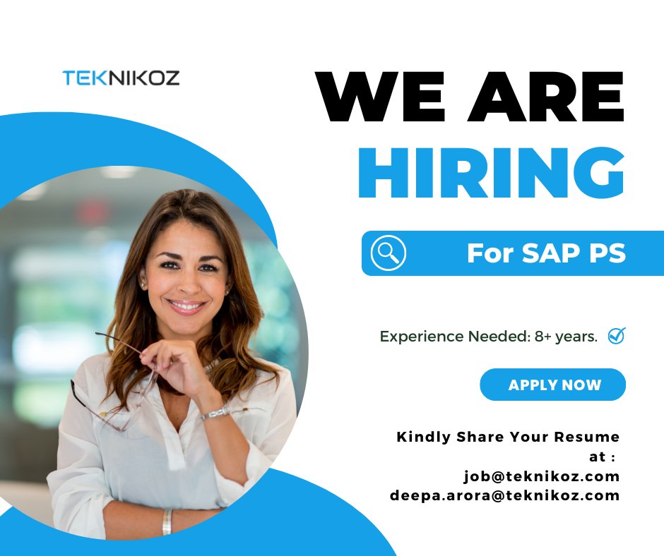 Teknikoz1's tweet image. 📢🔍 WE ARE HIRING 🔍📢

For SAP PS

For more visit: linkedin.com/feed/update/ur…

✉️ Email your CV -
job@teknikoz.com
deepa.arora@teknikoz.com

#TEKNIKOZ #sapps