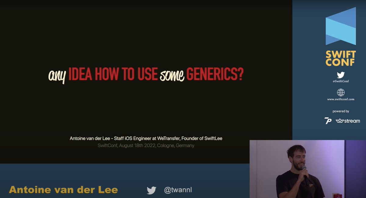 SwiftConf's tweet image. 🙈 Oops, we had a little mix-up in our post!🤦‍♀️ Huge shoutout to @twannl for his talk &quot;Any idea how to use some generics?&quot; at #SwiftConf last year on Swift 5.7 generics, including practical insights into opaque &amp;amp; existential types! Enjoy!😉
👉youtu.be/0sMduHJW-M4