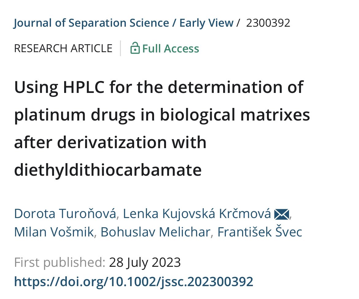 Chromed_lab's tweet photo. One more publication of our team for 2023🥳🥳🥳
Congratulations to our member, Dorata Turoňová, on publication in the Journal of Separation Science. https://t.co/9SGx4U3t0i