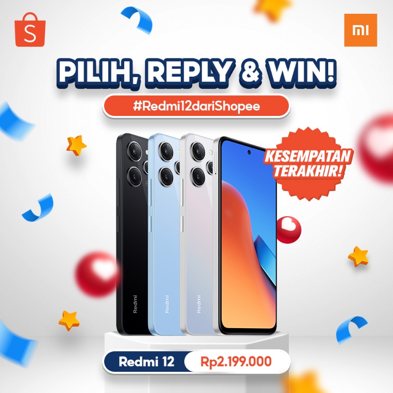 ShopeeID's tweet photo. ✨ GIVEAWAY REDMI 12 ✨

Kesempatan TERAKHIR buat dapetin Redmi 12 senilai 2,1JT++ nih! 

Caranya:
- FOLLOW @SHOPEEID
- RT &amp; LIKE tweet ini
- KLIK banner di bawah
- REPLY "#Redmi12dariShopee + warna Redmi 12 pilihan kamu!

GOOD LUCK! 🧡
