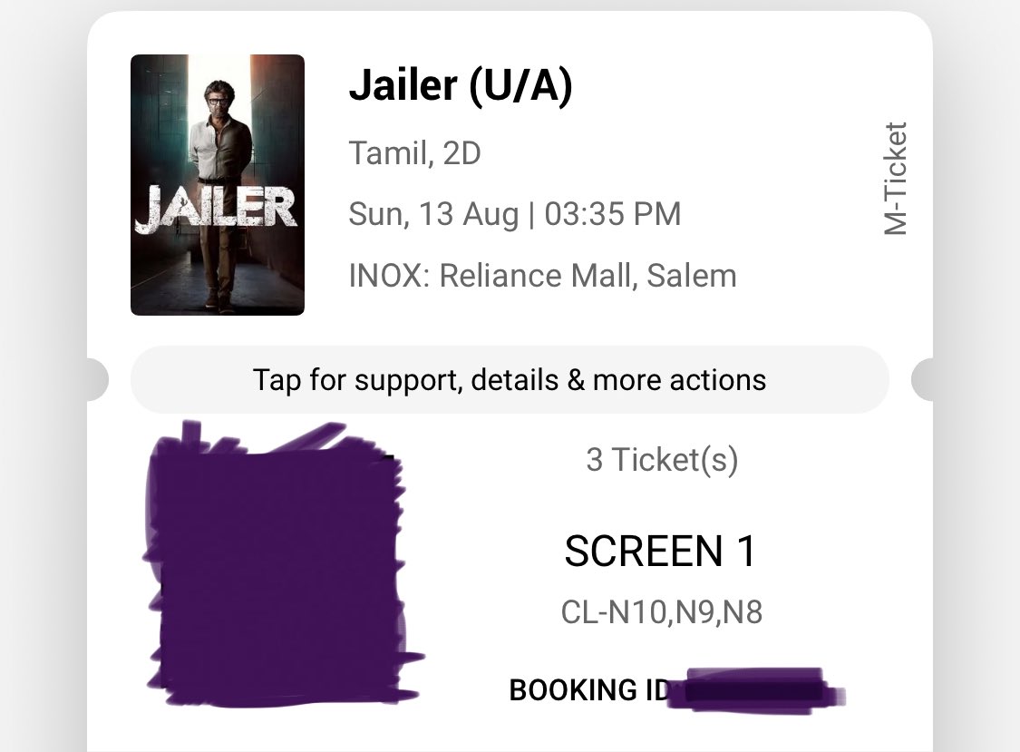 kvnarunkumar's tweet photo. #Jailer movie 3 #extratickets available for 3.35pm show on 13th August sunday at #INOX #reliancemall #salem. Interested kindly dm. @MySalemCity @Salem_Cinemas @tickets_extra @ExtraTicketsNet @Jailer_Movie @jailor #RajinikanthArmy https://t.co/d2dJr0HnLZ