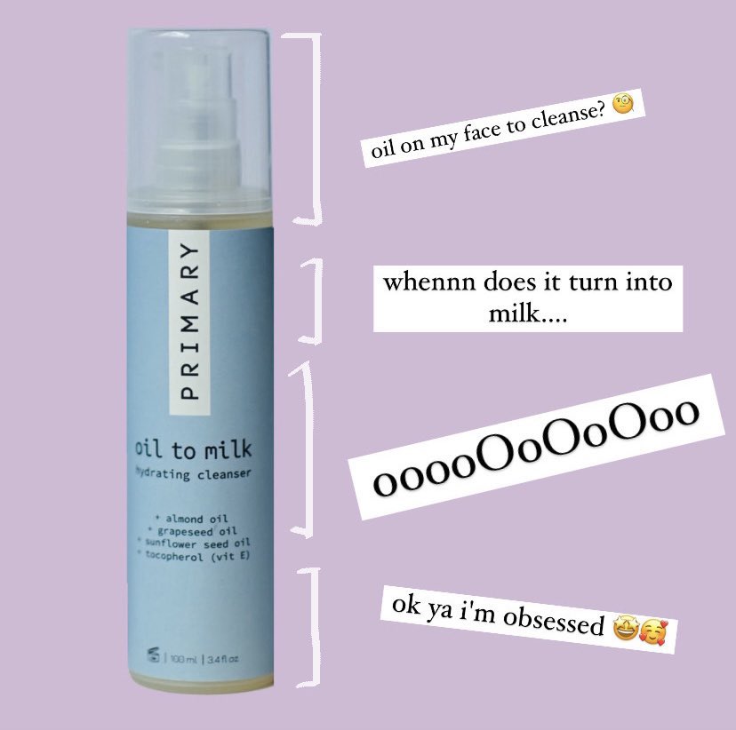 primary_skin's tweet photo. Thoughts you may have when using our Oil to Milk cleanser: https://t.co/72OlNxupOW