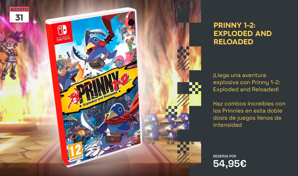 xtralife_es's tweet photo. ¡Llega una aventura explosiva con #Prinny12ExplodedandReloaded!🐧
Haz combos increíbles con los Prinnies en esta doble dosis de juegos llenos de intensidad reservándolo por 54,95 €💥
https://t.co/IwvM4cw6uQ https://t.co/KucgYgmcXs