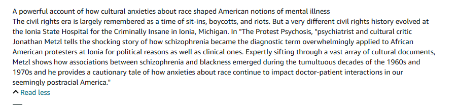 SanjeePerera1's tweet photo. @AnglicanProject @SPCBalsall It is also worth exploring some of the texts on #ProtestPsychosis, on how Schizophrenia was framed as a Black Disease during the #CivilRightsMovement. This by @JonathanMetzl is interesting. #BlackHistory.
https://t.co/TaU3a6r0OV? https://t.co/FmEhhswUPl