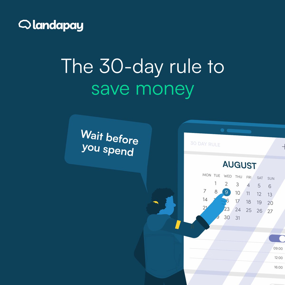 Before making an impulsive purchase, wait 30 days to decide whether you need the item or not.
Make safe financial decisions with LandaPay. Sign up on app.landapay.com to get started.

#EducationFinancing #studentloan #education #FinTech