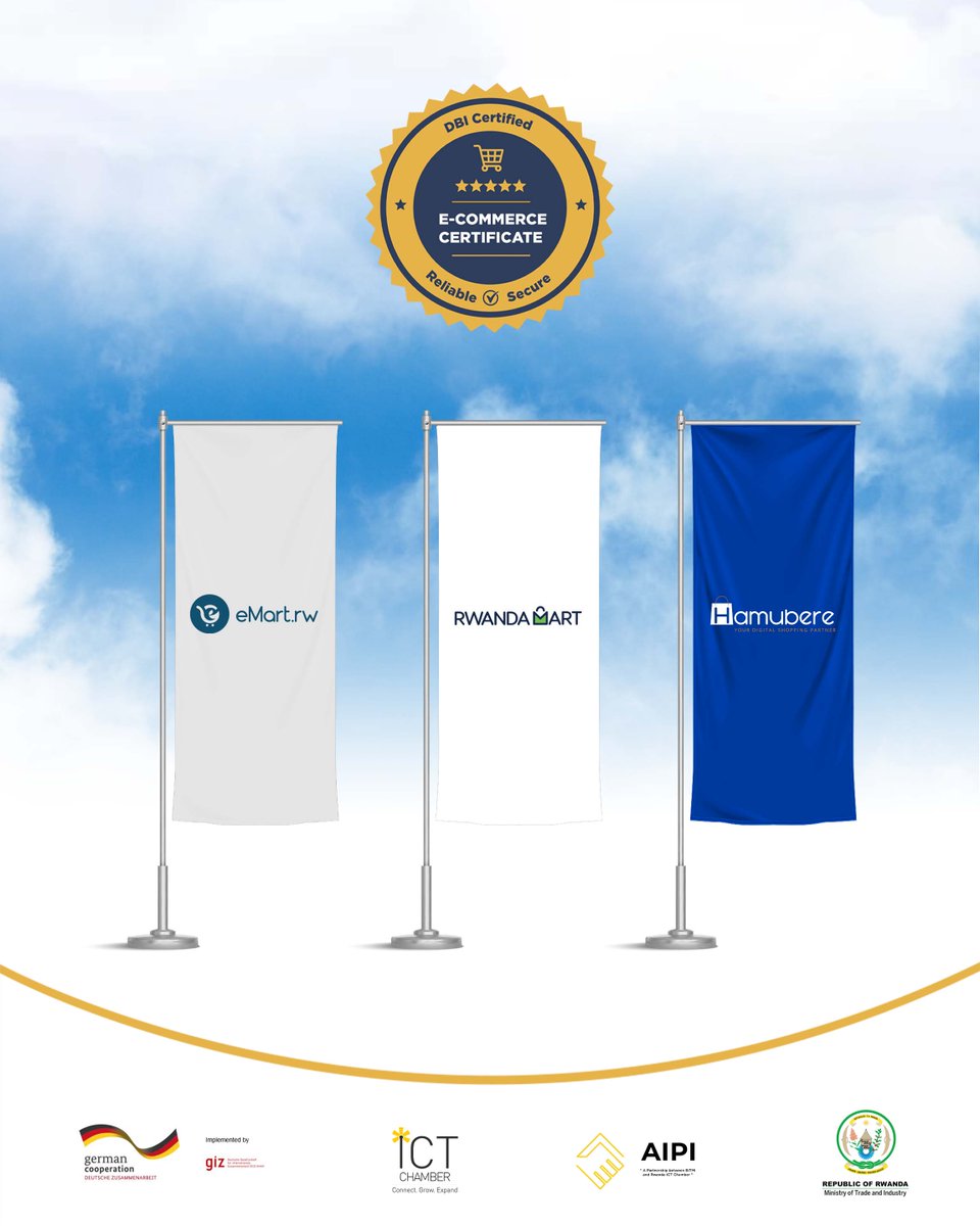 DBI proudly presents you the new TRUSTED e-commerce platforms in Rwanda!   

Emart, @RwandaMart and @Hamubere LTD   
Place your order on the platforms now, buy safely!   

Apply for the seal today via: certification.dbi.rw 

#TekanaTurizewe #TrustSeal